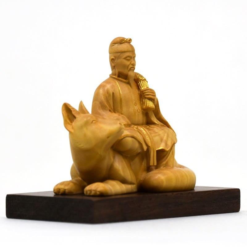 木彫り仏像-小仏 柘植【稲荷神】 金泥仕様 総高7.3cm ※桐箱付き