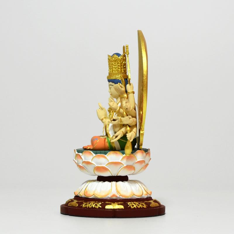 木彫り仏像-小仏 【准胝観音菩薩】 柘植（ツゲ） 極彩色 安産