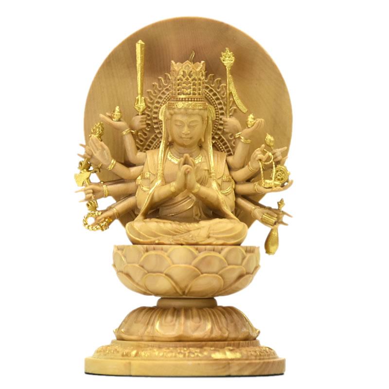 木彫り仏像-小仏 【准胝観音菩薩】 柘植(ツゲ) 金泥仕様 安産 木彫り仏像-小仏 【准胝観音菩薩】 柘植(ツゲ) 金泥仕様 安産