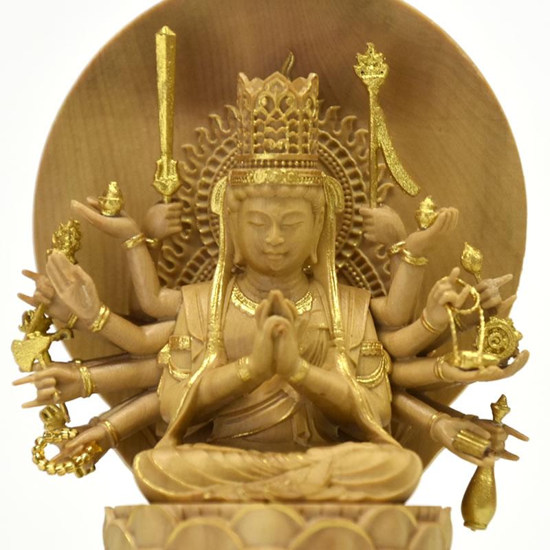 木彫り仏像-小仏 【准胝観音菩薩】 柘植(ツゲ) 金泥仕様 安産 木彫り仏像-小仏 【准胝観音菩薩】 柘植(ツゲ) 金泥仕様 安産