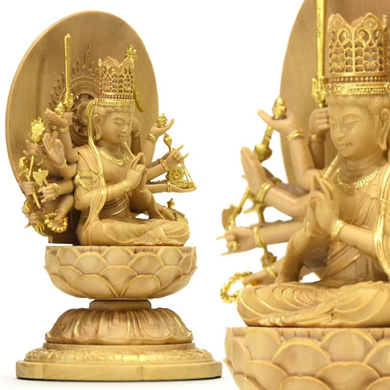 木彫り仏像-小仏 【准胝観音菩薩】 柘植(ツゲ) 金泥仕様 安産 木彫り仏像-小仏 【准胝観音菩薩】 柘植(ツゲ) 金泥仕様 安産