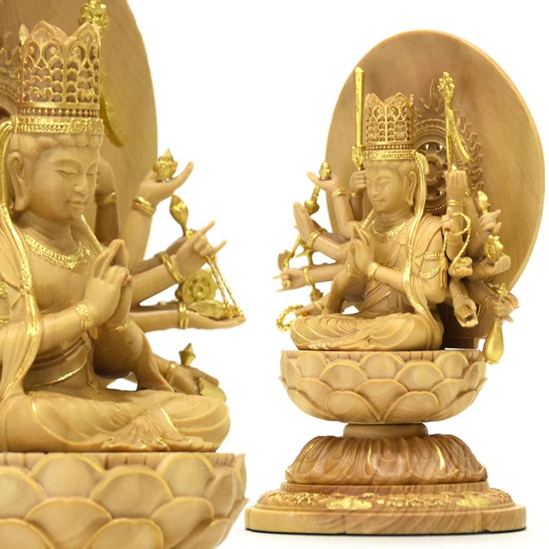 木彫り仏像-小仏 【准胝観音菩薩】 柘植(ツゲ) 金泥仕様 安産 木彫り仏像-小仏 【准胝観音菩薩】 柘植(ツゲ) 金泥仕様 安産
