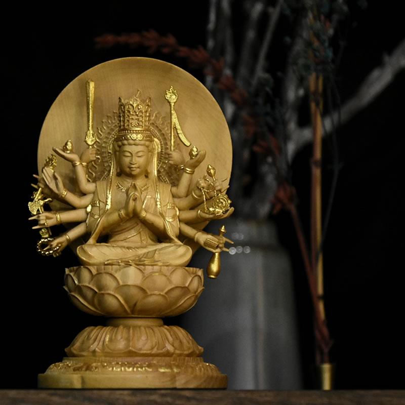 木彫り仏像-小仏 【准胝観音菩薩】 柘植(ツゲ) 金泥仕様 安産 木彫り仏像-小仏 【准胝観音菩薩】 柘植(ツゲ) 金泥仕様 安産