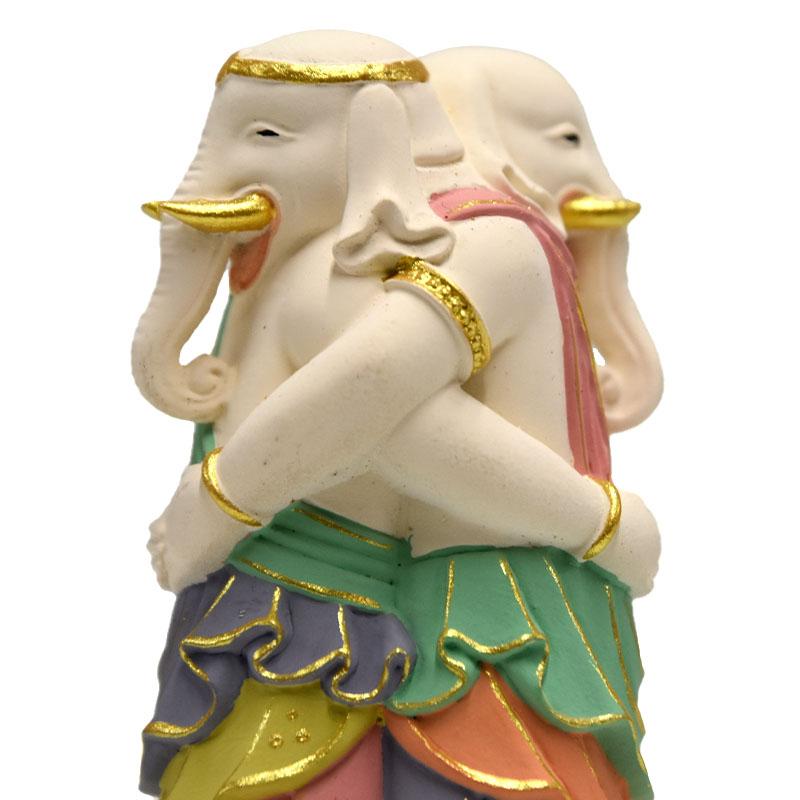 木彫り仏像-小仏 【歓喜天（聖天）】 柘植 極彩色 ※桐箱つき : 海宇