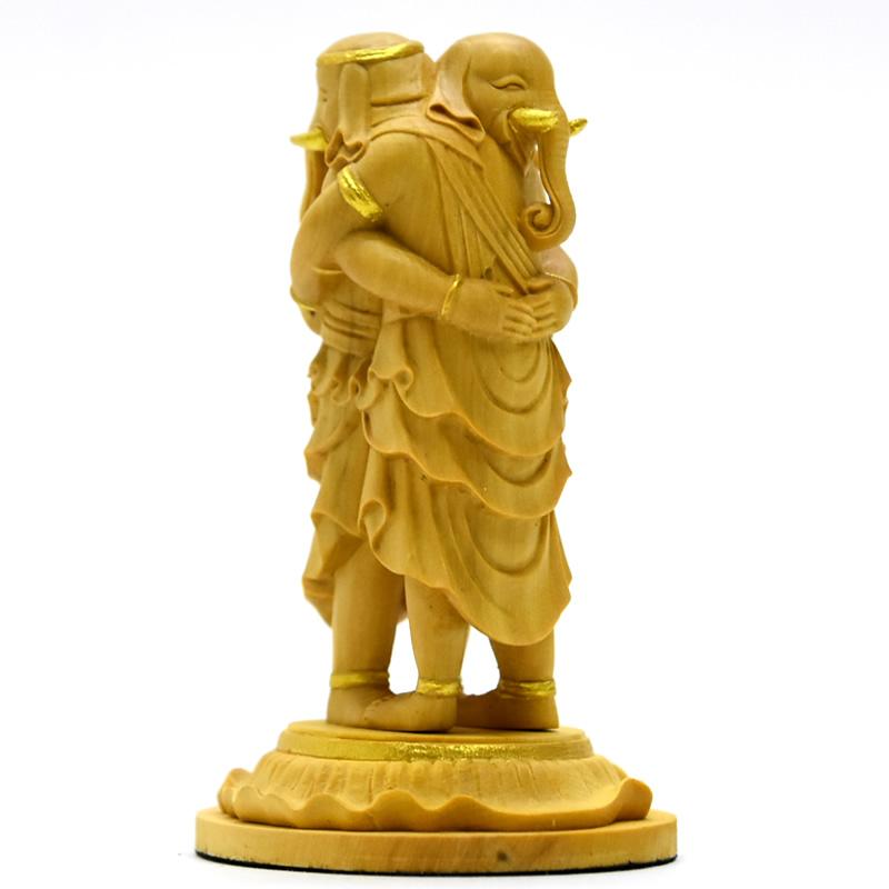 木彫り仏像-小仏　【歓喜天（聖天）】　柘植　金泥仕様　※桐箱つき