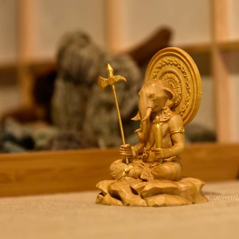 木彫り仏像　差し込み蓋木箱付 木彫り 仏像 【小仏】柘植歓喜天（聖天）単身坐像 金泥 総高5.8cm ※桐