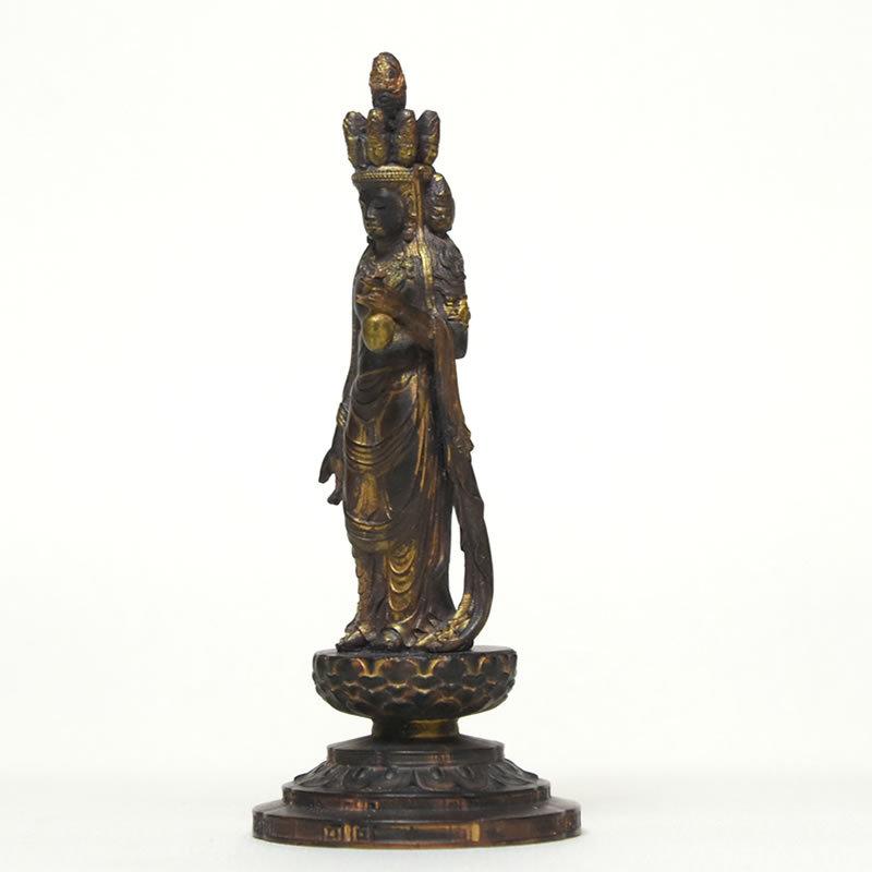 木彫り仏像-小仏 柘植向源寺形【十一面観音菩薩立像】 古美色 総