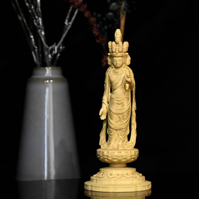 木彫り 仏像 持珠観音菩薩立像 財前彫刻 仏教工芸品 柘植材 仏壇仏像