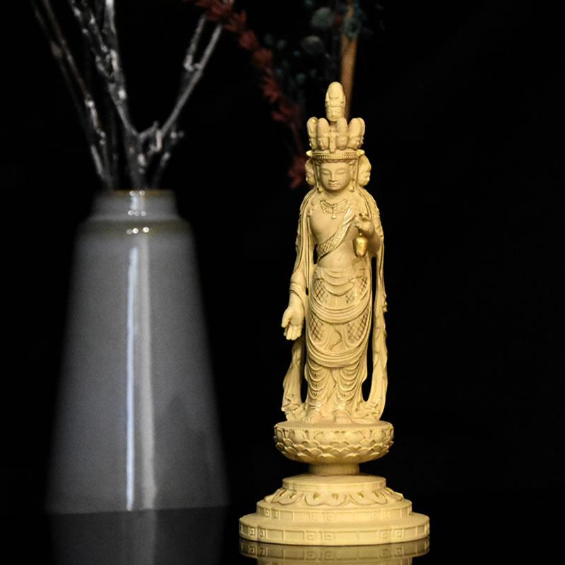 木彫り仏像-小仏 柘植向源寺形【十一面観音菩薩立像】 金泥仕様 木彫り仏像-小仏 柘植向源寺形【十一面観音菩薩立像】 金泥仕様