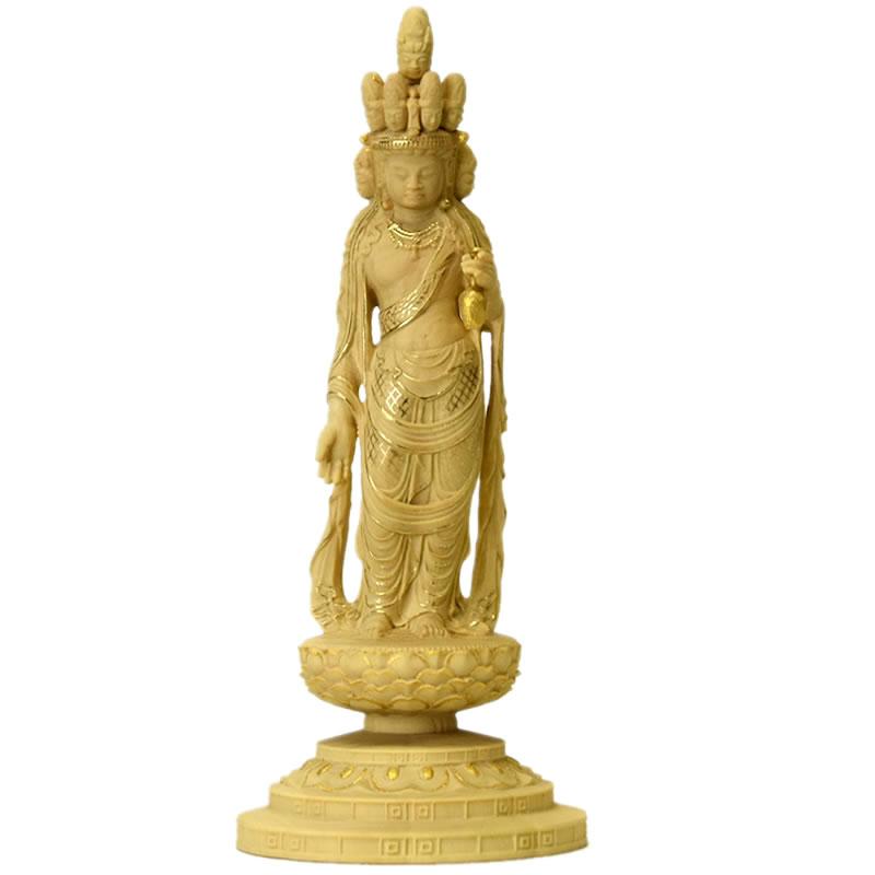 木彫り仏像-小仏 柘植向源寺形【十一面観音菩薩立像】 金泥仕様 木彫り仏像-小仏 柘植向源寺形【十一面観音菩薩立像】 金泥仕様