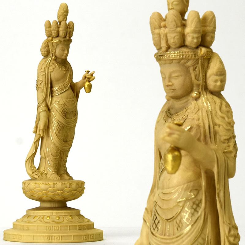木彫り仏像-小仏 柘植向源寺形【十一面観音菩薩立像】 金泥仕様 木彫り仏像-小仏 柘植向源寺形【十一面観音菩薩立像】 金泥仕様