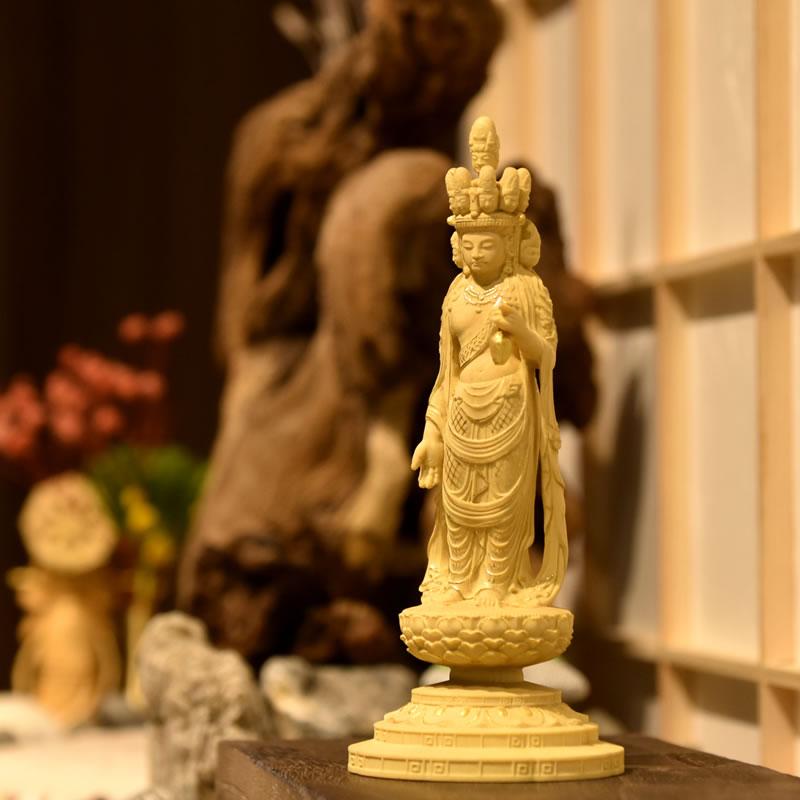 木彫り仏像-小仏 柘植向源寺形【十一面観音菩薩立像】 金泥仕様 木彫り仏像-小仏 柘植向源寺形【十一面観音菩薩立像】 金泥仕様