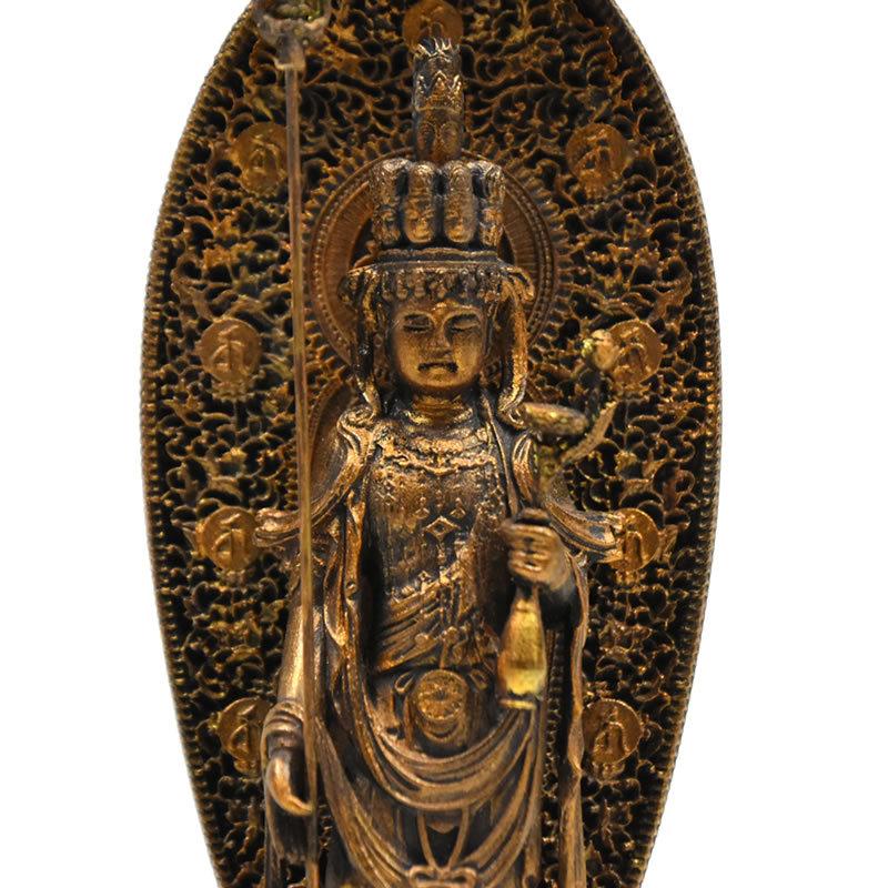 木彫り仏像-小仏 長谷寺形【十一面観音菩薩】 柘植 古美色 ※桐箱入れ