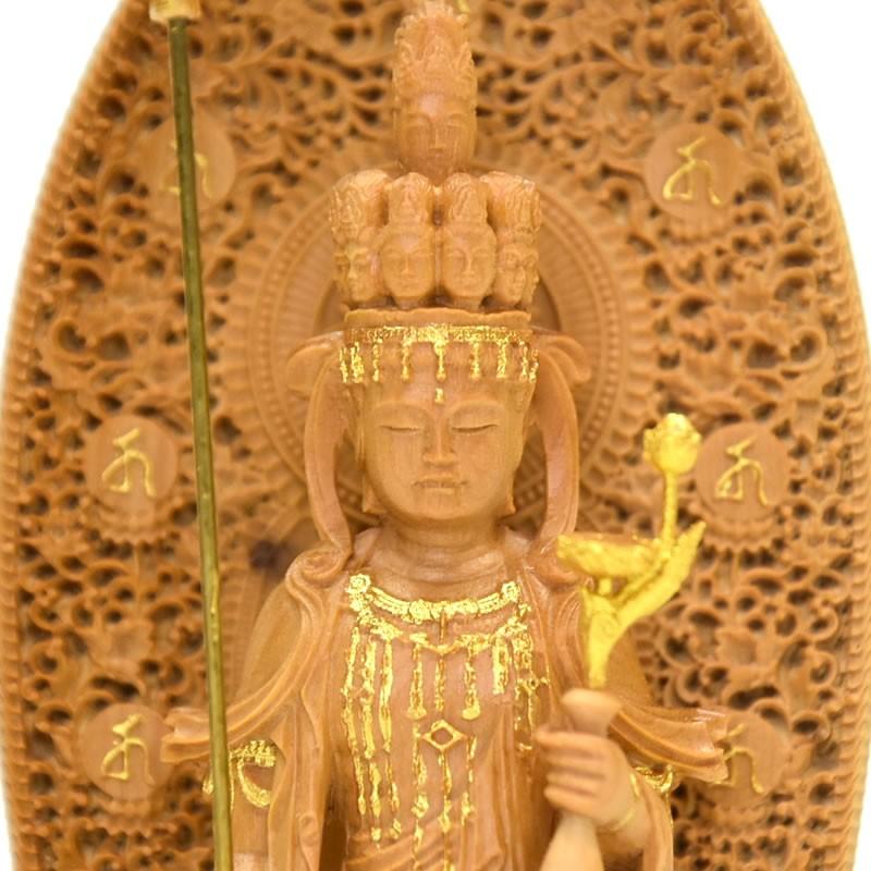 木彫り仏像-小仏 長谷寺形【十一面観音菩薩】 柘植 金泥仕様 木彫り仏像-小仏 長谷寺形【十一面観音菩薩】 柘植 金泥仕様
