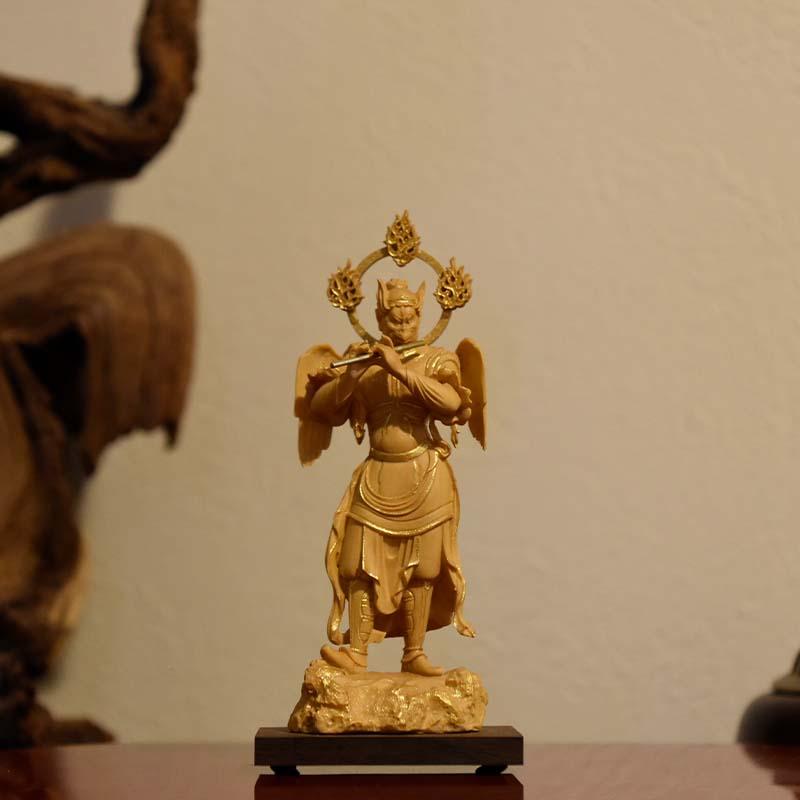 木彫仏像-小仏 【迦楼羅王立像】（カルラ） 柘植 金泥仕様 総高10.5cm