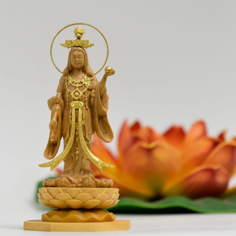 木彫仏像-小仏 浄瑠璃寺形【吉祥天】 柘植（ツゲ） 金泥仕様 模造作品