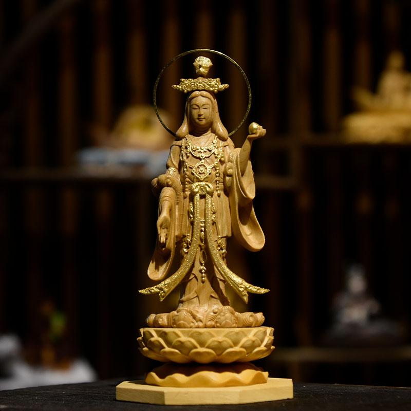 木彫仏像-小仏 浄瑠璃寺形【吉祥天】 柘植（ツゲ） 金泥仕様 模造作品