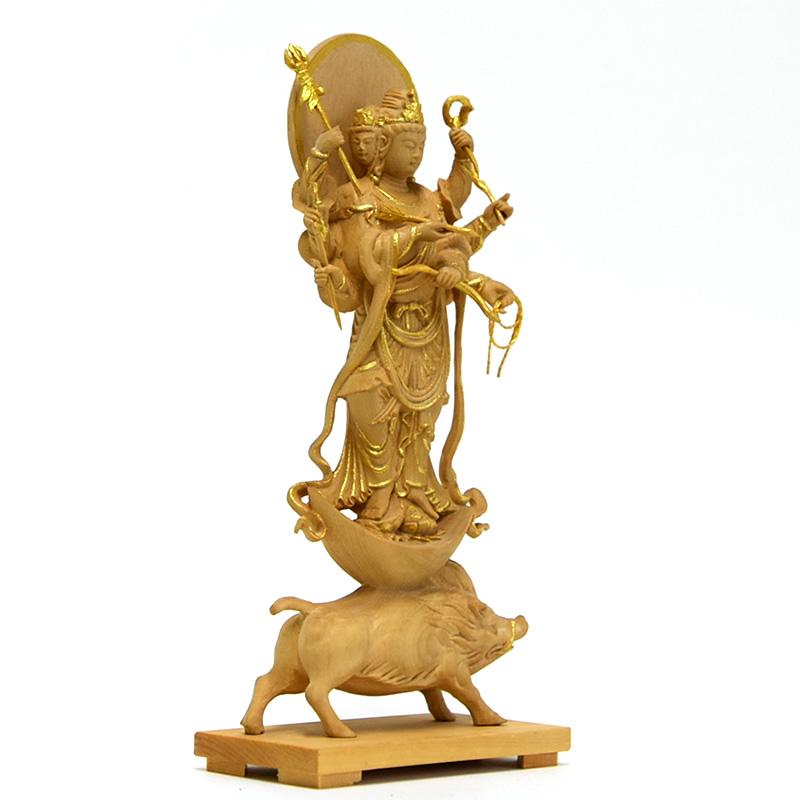 木彫り仏像-小仏 【摩利支天立像】 柘植製 金泥仕様 総高約13.5cm