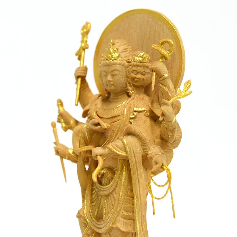 木彫り仏像-小仏 【摩利支天立像】 柘植製 金泥仕様 総高約13.5cm