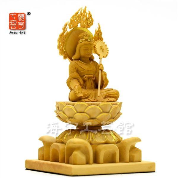 木彫り仏像-小仏 【摩利支天座像】 柘植 金泥仕様 総高約10.5cm 守護神