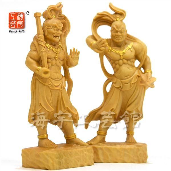 木彫り仏像-小仏 【仁王像(金剛力士)】 柘植（つげ） 金泥仕様 総高9cm