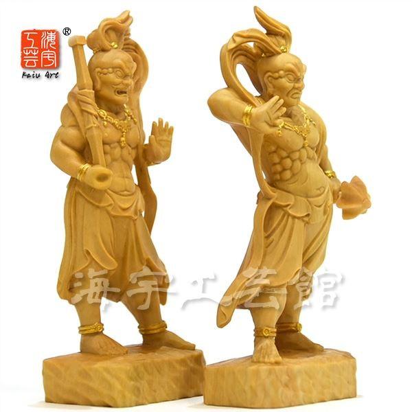 期間限定値引き　木製　木彫り　柘植　仁王像　（金剛力士像）2体セット 大　⑤ 木彫り仏像-小仏 【仁王像(金剛力士)】 柘植（つげ） 金泥仕様 総高9cm