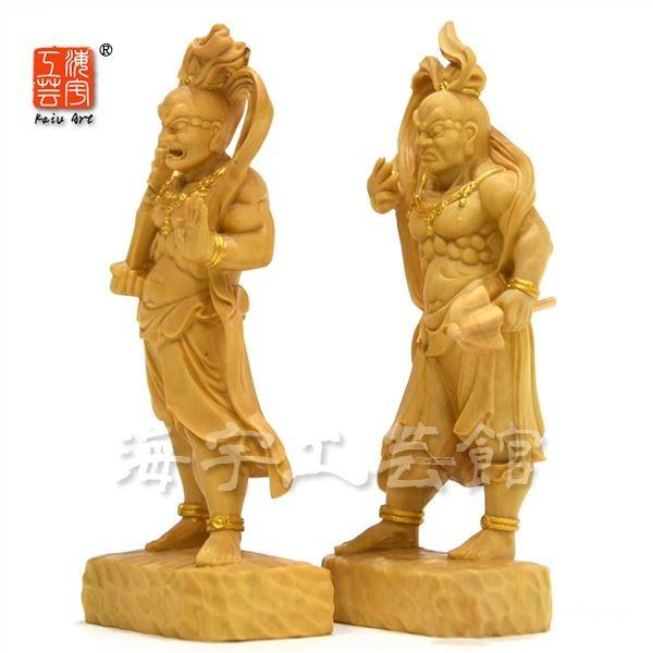 期間限定値引き　木製　木彫り　柘植　仁王像　（金剛力士像）2体セット 大　⑤ 木彫り仏像-小仏 【仁王像(金剛力士)】 柘植（つげ） 金泥仕様 総高9cm