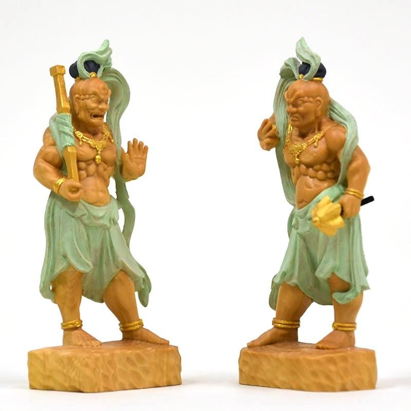木彫り仏像-小仏 【仁王像(金剛力士)】 柘植（つげ） 彩色 総高