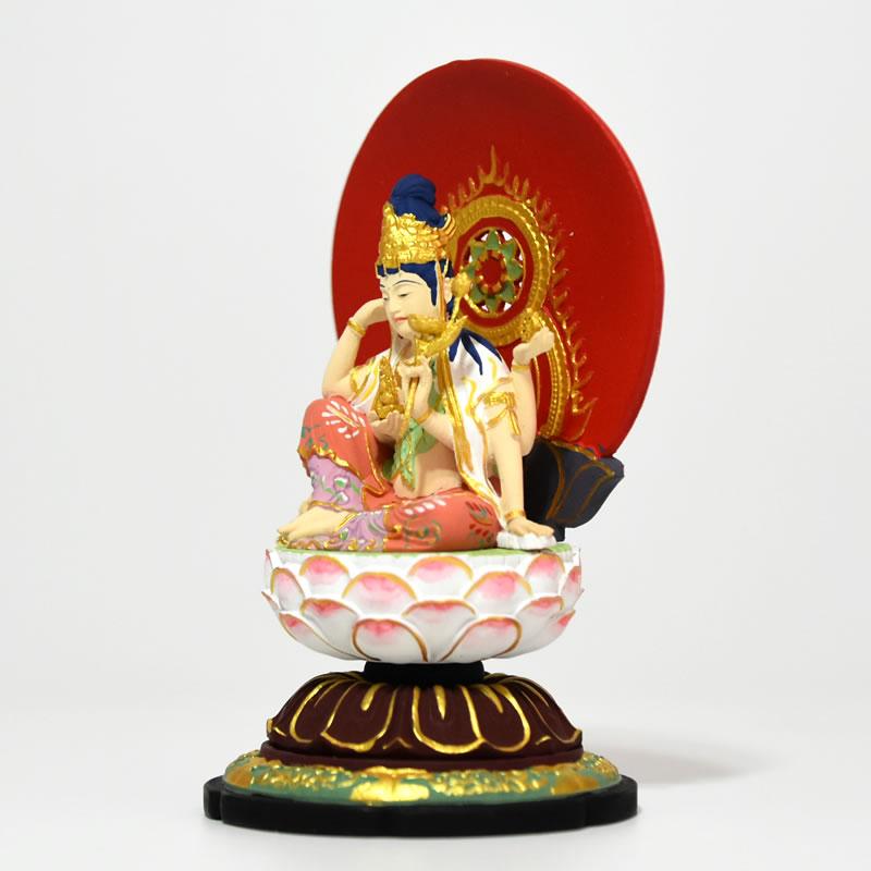 木彫り小仏-小仏 【如意輪観音菩薩】 柘植極彩色 総高10.5cm ※桐箱付き