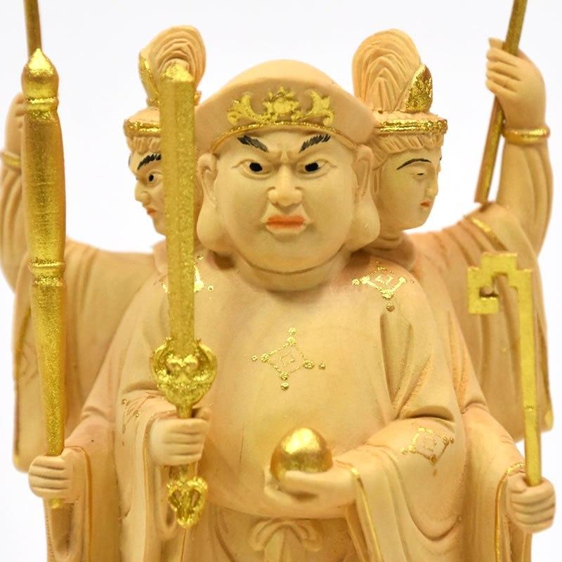 三面出世大黒天　厨子　仏像 木彫り仏像 【三面出世大黒天】桧木 上彫 立5.0寸 総丈33cm