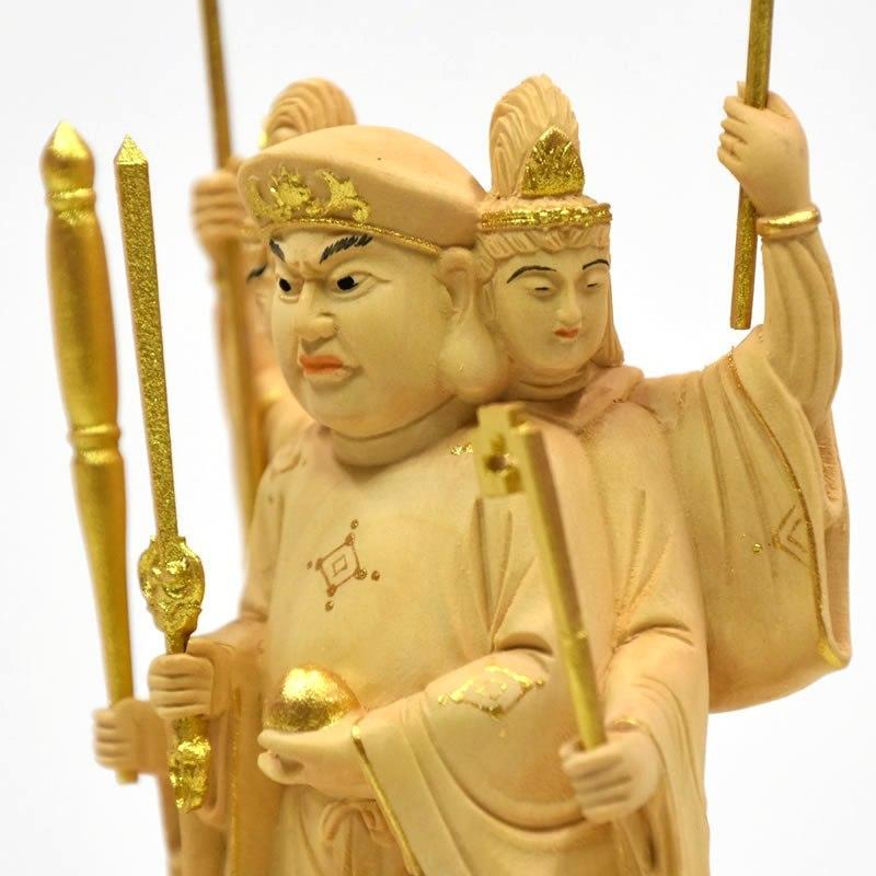 木彫り仏像 【小仏】柘植三面出世大黒天 金泥仕様 比叡山形三面大黒天