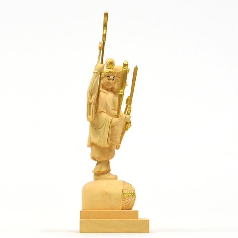 【修縁堂】古美術品 16CM 三面 塗り絵です 大黒天 木彫り仏像 【小仏】柘植三面出世大黒天 金泥仕様 比叡山形三面
