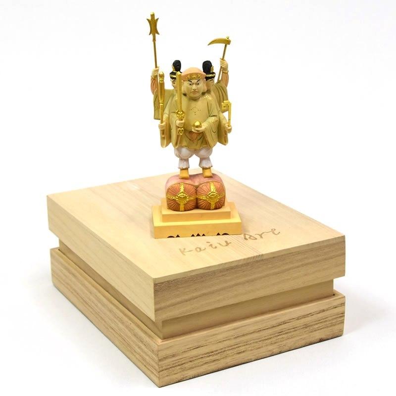 木彫り仏像 【小仏】柘植三面出世大黒天 淡彩色 比叡山形三面 木彫り仏像 【小仏】柘植三面出世大黒天 淡彩色 比叡山形三面