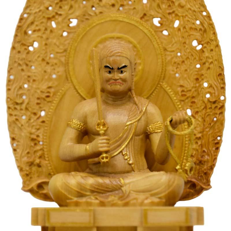 木彫り仏像 【小仏】│柘植│東寺形不動明王座像│金泥書│総高14.8cm