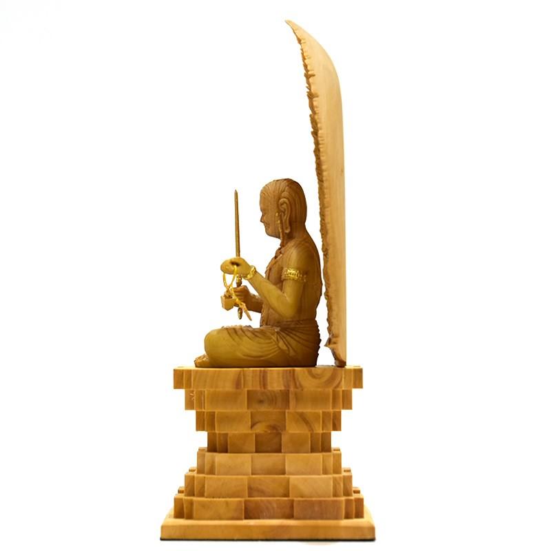 木彫り仏像-小仏 東寺形【不動明王座像】五大明王之一 柘植 金泥