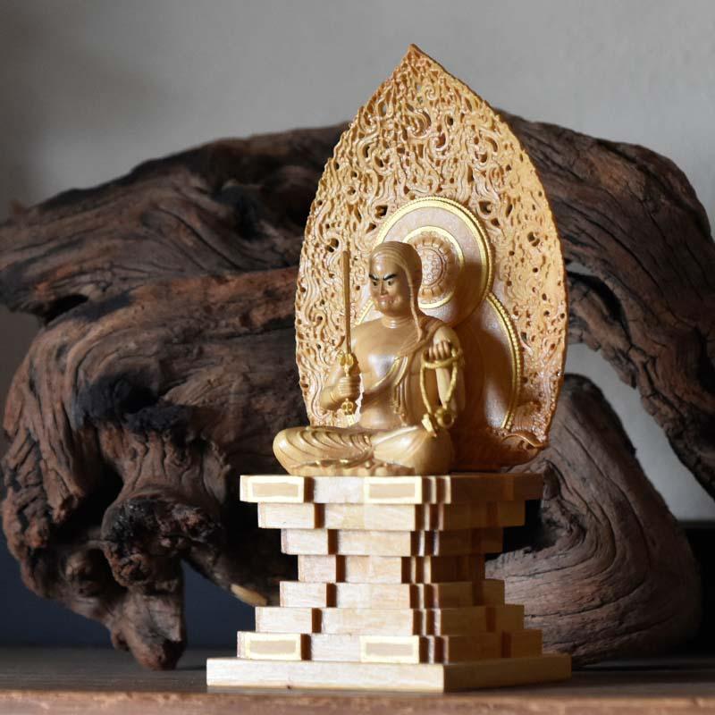 木彫り仏像 【小仏】│柘植│東寺形不動明王座像│金泥書│総高14.8cm