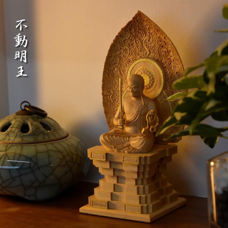 木彫り仏像-小仏 東寺形【五大明王】 柘植 金泥仕様 総高15cm