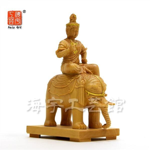 木彫り仏像-小仏 【帝釈天騎象像】 柘植 金泥仕様 高さ10.2cm ※桐箱