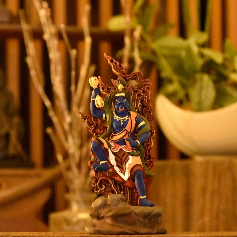 木彫り仏像‐小仏 【蔵王権現】 柘植 極彩色（青） : 海宇工芸館 Yahoo