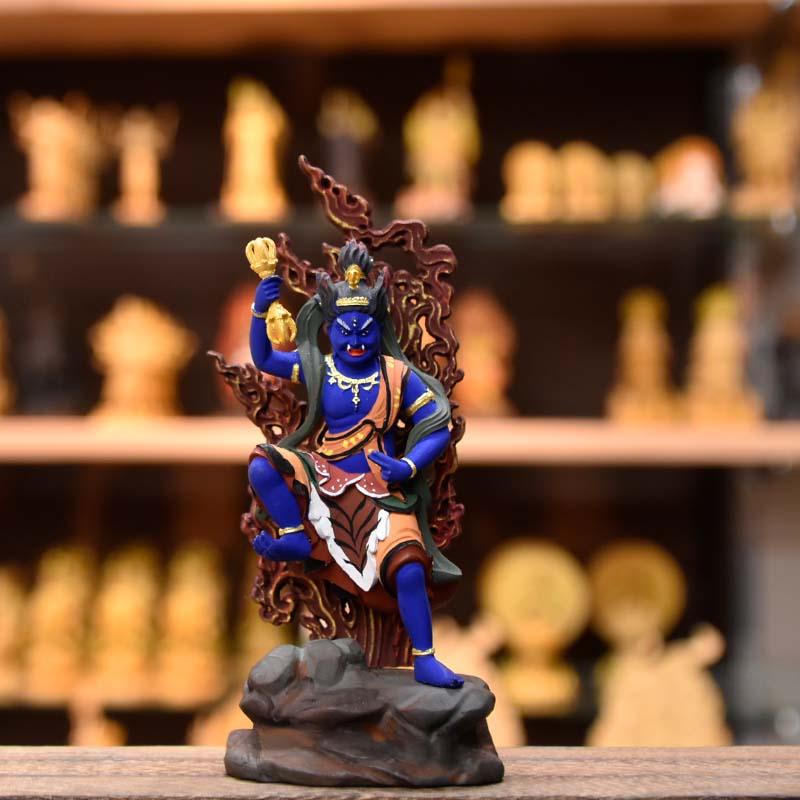 木彫り仏像‐小仏 【蔵王権現】 柘植 極彩色（青） : 海宇工芸館 Yahoo