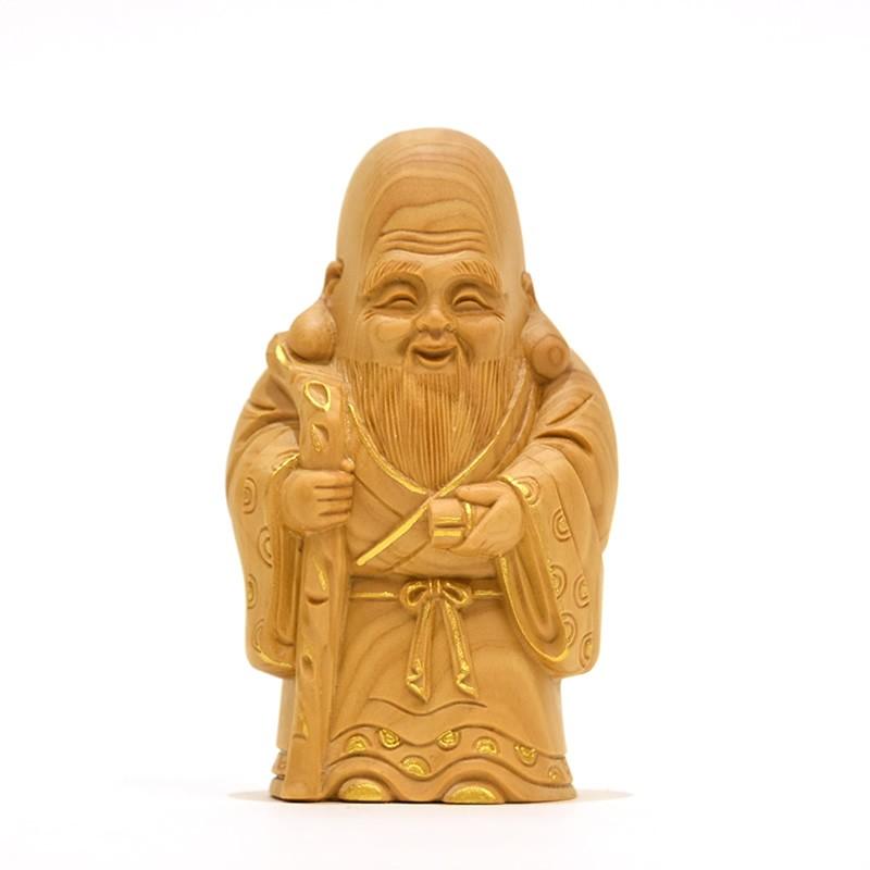木彫り仏像 七福神之【寿老人】 柘植 金泥付 高さ8.5cm : 海宇 木彫り仏像 七福神之【寿老人】 柘植 金泥付 高さ8.5cm : 海宇
