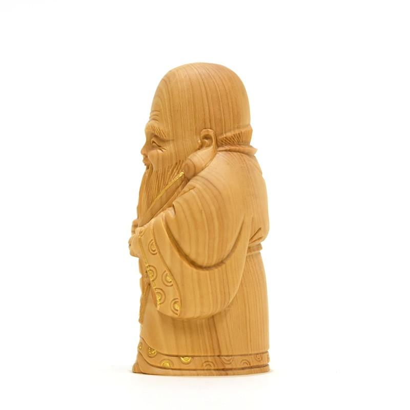 木彫り仏像 七福神之【寿老人】 柘植 金泥付 高さ8.5cm : 海宇