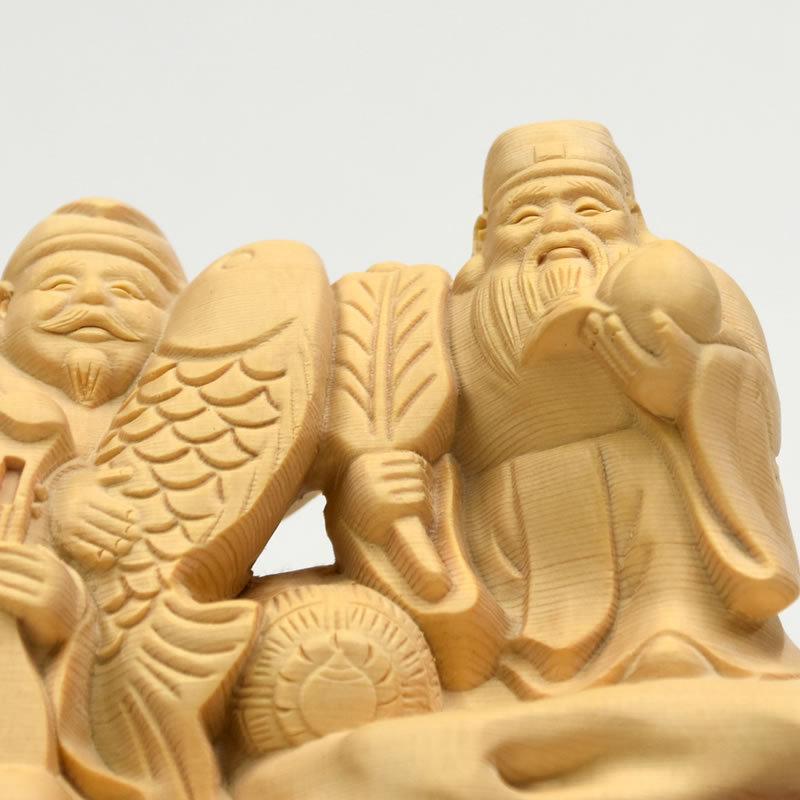 招福開運 木彫り仏像 桧木一本彫【七福神】 幅28cm ひのき : 海
