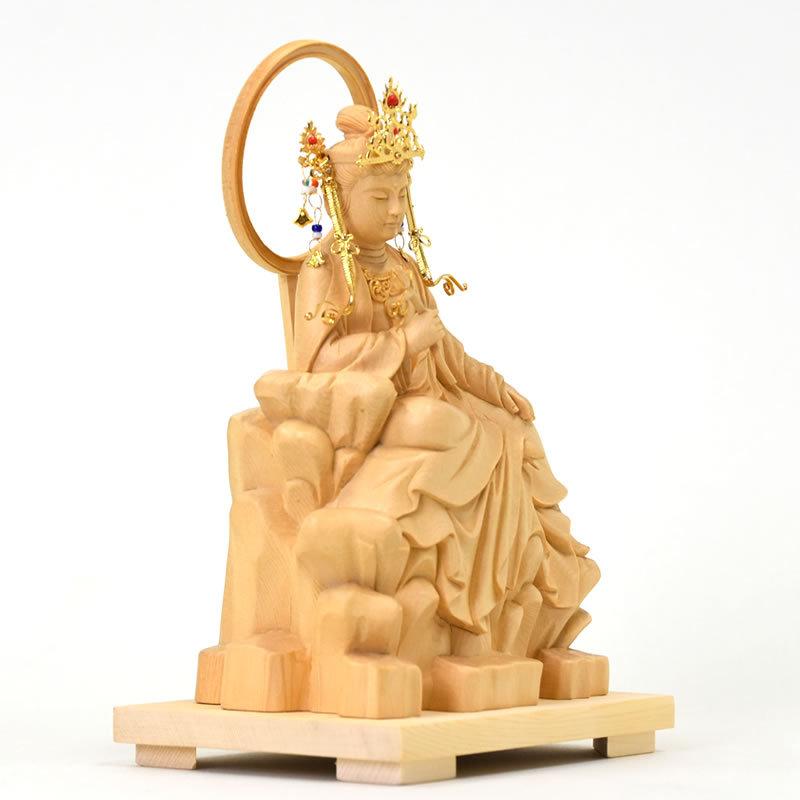 仏教美術 木彫 水月観音菩薩像 仏像 仏像 木彫り 置物 観音像 風水【水月観音】菩薩像 高級天然ツゲ