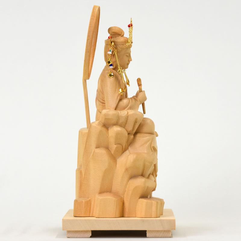 木彫り仏像 【東慶寺形水月観音坐像】 桧木 総高20cm 手打飾り金具