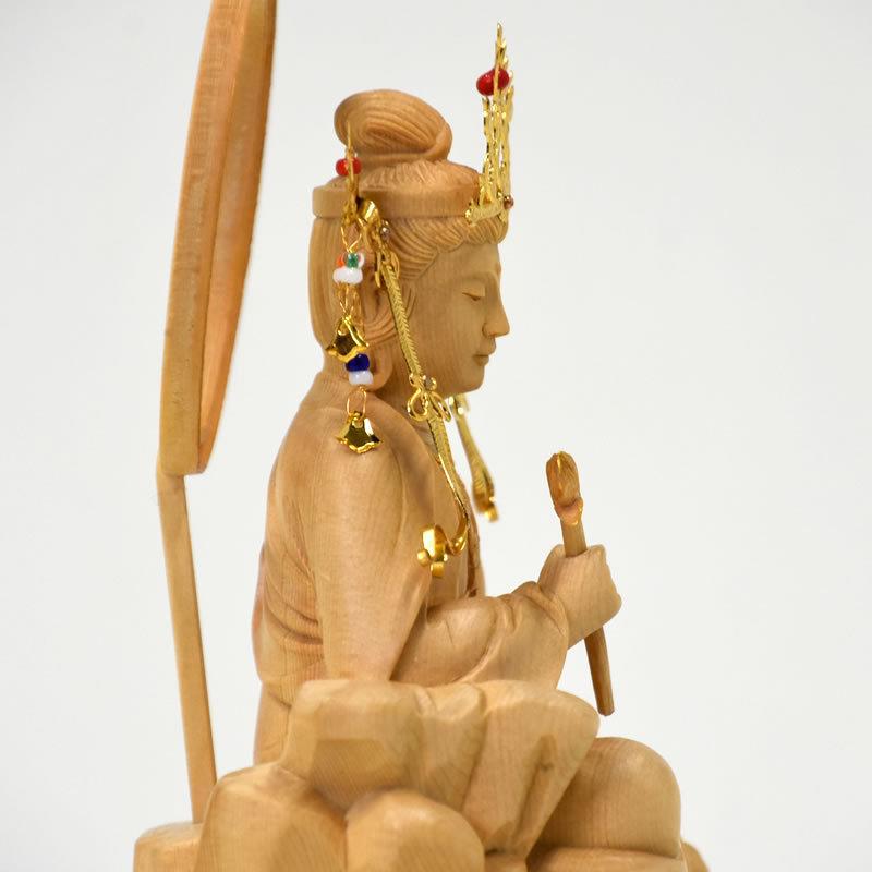 木彫り仏像 【東慶寺形水月観音坐像】 桧木 総高20cm 手打飾り 木彫り仏像 【東慶寺形水月観音坐像】 桧木 総高20cm 手打飾り