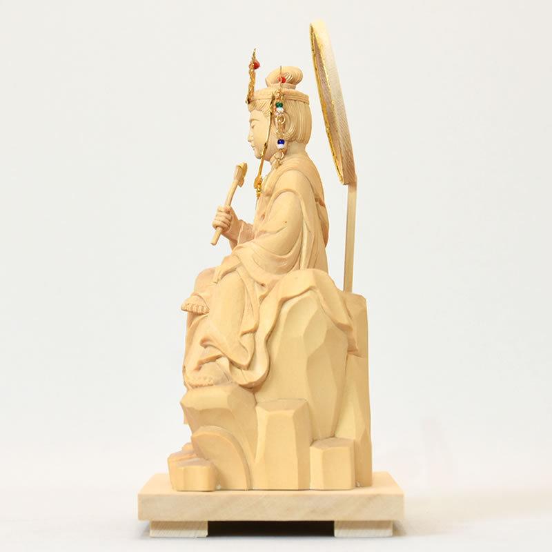木彫り仏像 【東慶寺形水月観音坐像】 ☆上彫☆ 桧木 総高20cm 手打