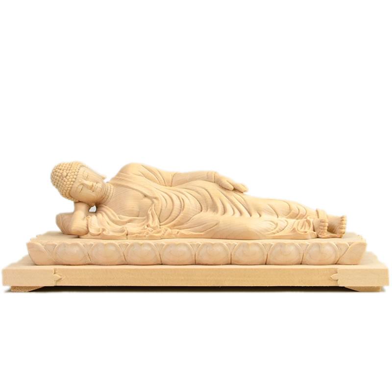 木彫り仏像 【釈迦如来涅槃像】桧木 5.0寸 : 海宇工芸館 Yahoo!店