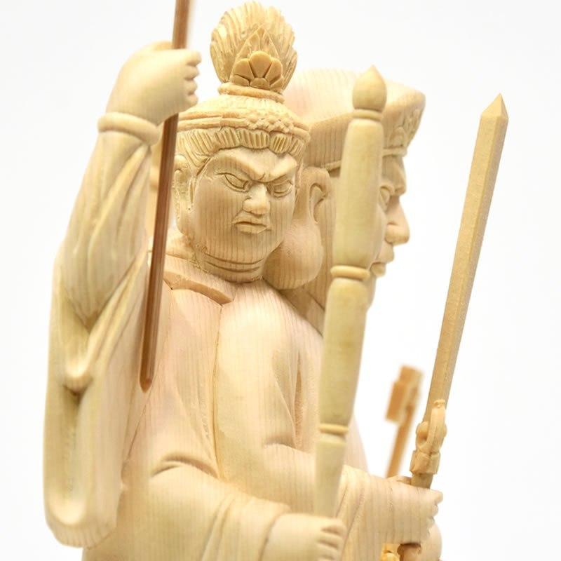 木彫り仏像 【三面出世大黒天】桧木 立5.0寸 総丈33cm 比叡山形三面