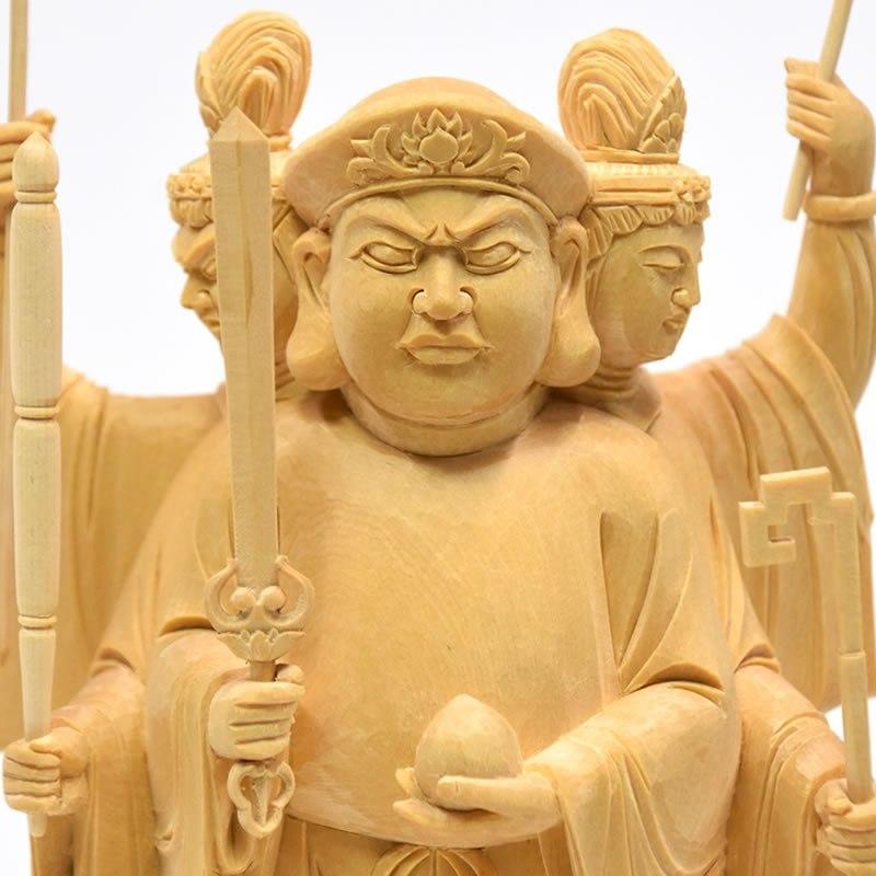 木彫り仏像 【三面出世大黒天】桧木 上彫 立5.0寸 総丈33cm 木彫り仏像 【三面出世大黒天】桧木 上彫 立5.0寸 総丈33cm